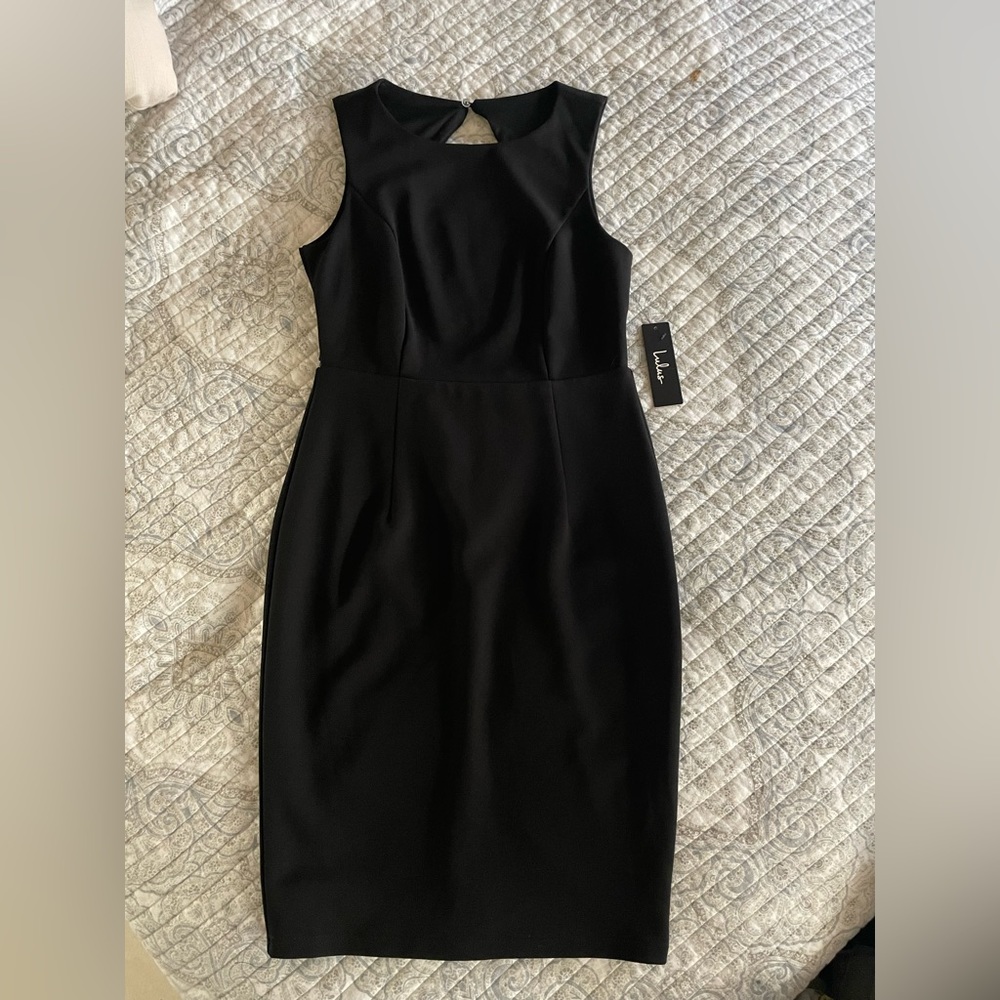 Lulus - black lace body con backless midi dress, medium